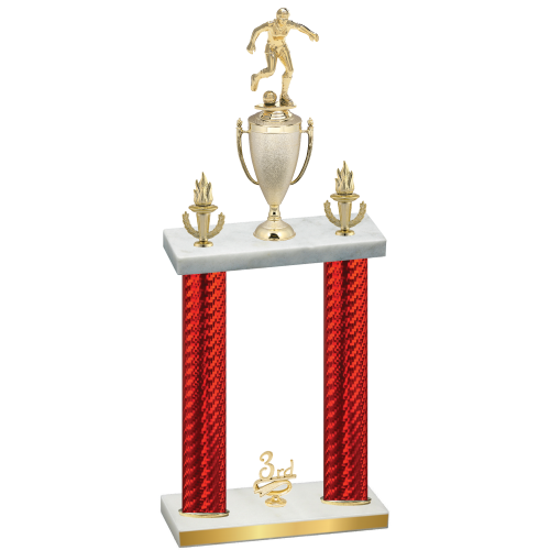 Double Red Carbon Fiber Third Place Soccer Trophy