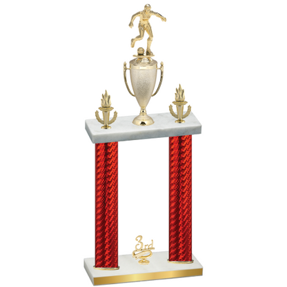 Double Red Carbon Fiber Third Place Soccer Trophy
