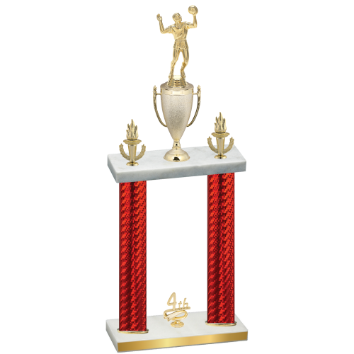 Double Red Carbon Fiber Fourth Place Volleyball Trophy