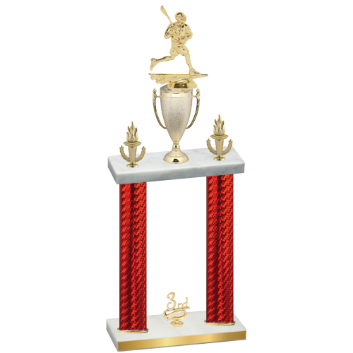 Double Red Carbon Fiber Third Place Lacrosse Trophy