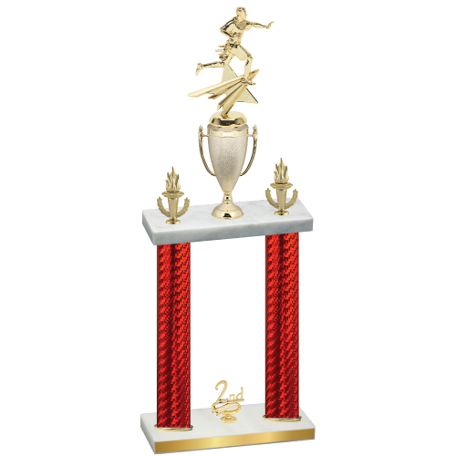 Double Red Carbon Fiber Second Place Flag Football Trophy