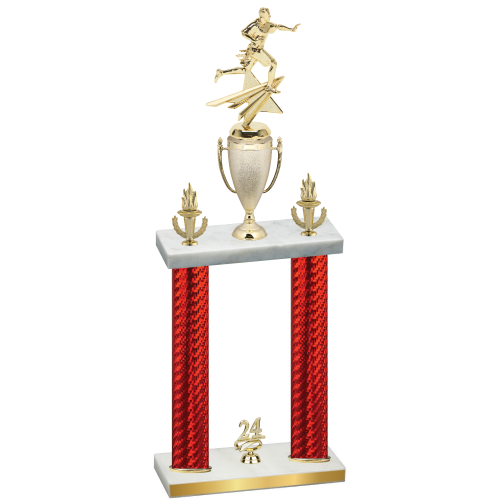 Double Red Carbon Fiber Year Flag Football Trophy
