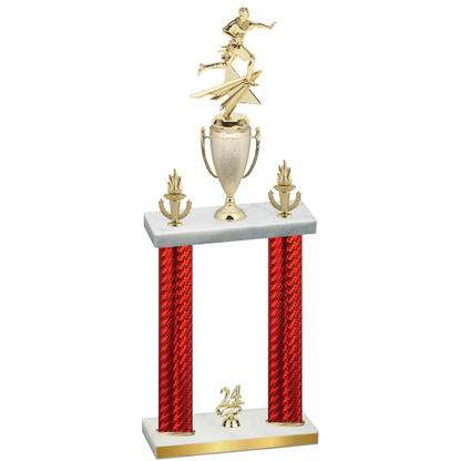 Double Red Carbon Fiber Year Flag Football Trophy