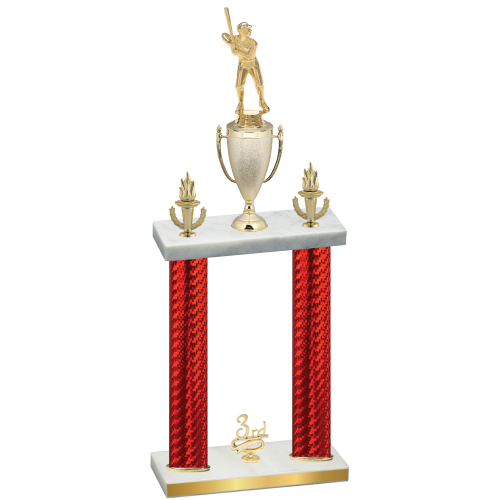 Double Red Carbon Fiber Third Place Baseball Trophy