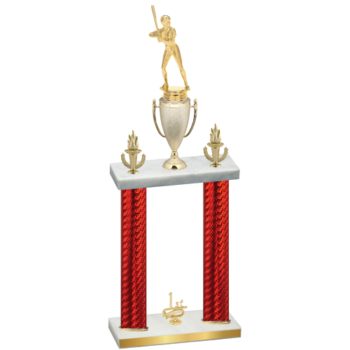 Double Red Carbon Fiber First Place Softball Trophy