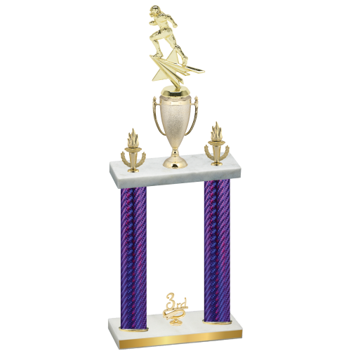 Double Purple Carbon Fiber Third Place Football Trophy