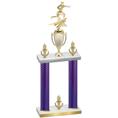 Double Purple Carbon Fiber Victory Flag Football Trophy