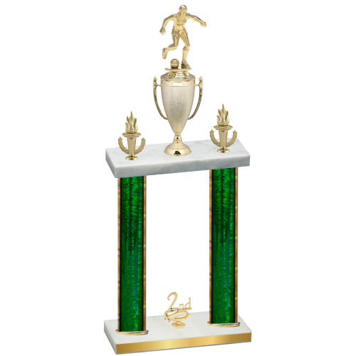 Double Green Glacier Second Place Soccer Trophy