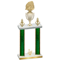 Double Green Glacier Third Place Soccer Trophy