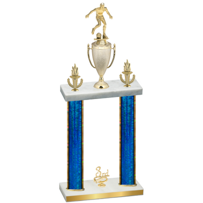 Double Blue Glacier Third Place Soccer Trophy