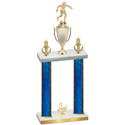 Double Blue Glacier Third Place Soccer Trophy