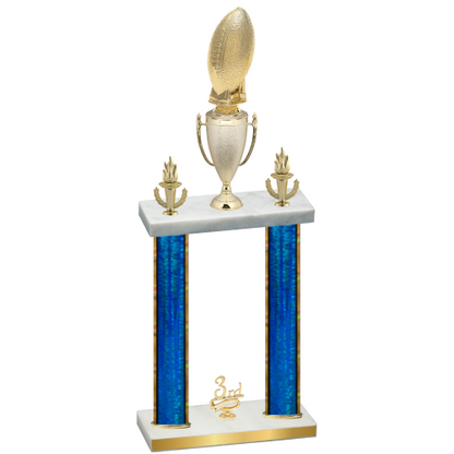 Double Blue Glacier Third Place Football Trophy