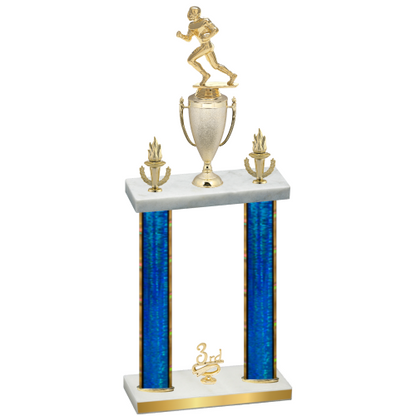 Double Blue Glacier Third Place Football Trophy