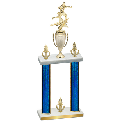 Double Blue Glacier Victory Flag Football Trophy