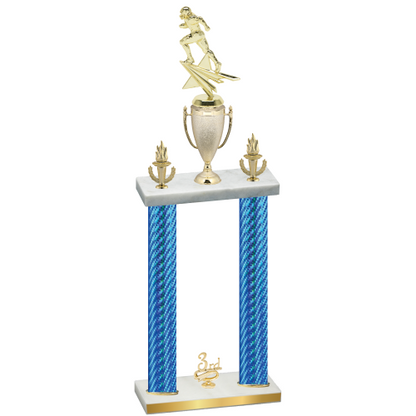 Double Blue Carbon Fiber Third Place Football Trophy