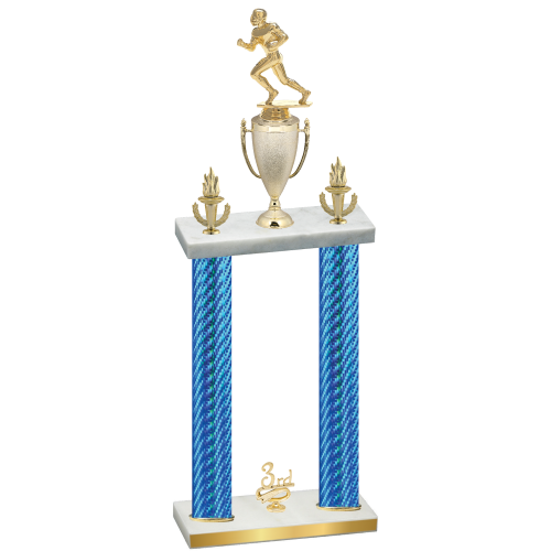 Double Blue Carbon Fiber Third Place Football Trophy