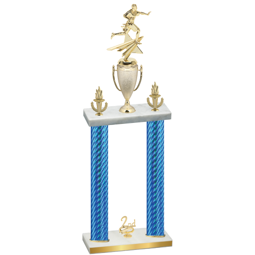 Double Blue Carbon Fiber Second Place Flag Football Trophy