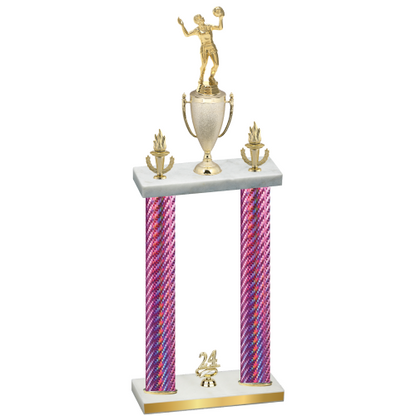Double Pink Carbon Fiber Year Volleyball Trophy