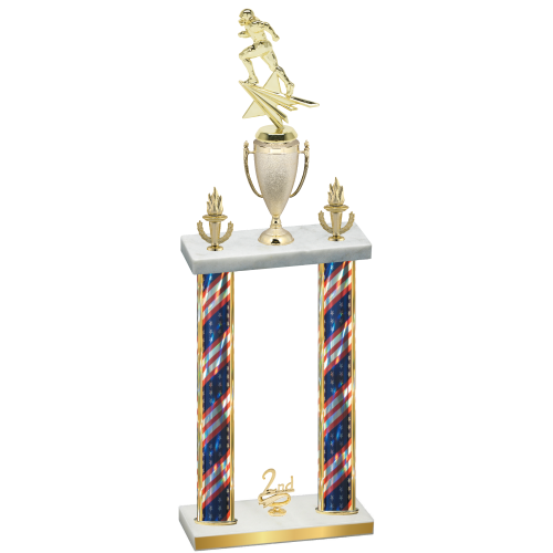 Double Flag USA Second Place Football Trophy