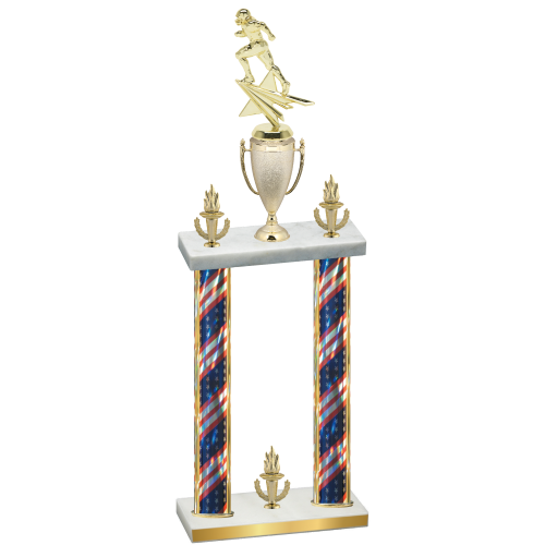 Double Flag USA Victory Football Trophy
