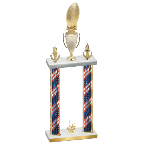 Double Flag USA First Place Football Trophy