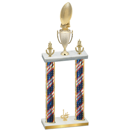 Double Flag USA First Place Football Trophy