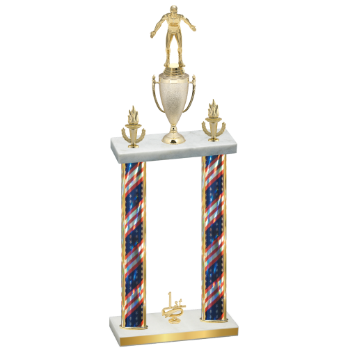 Double Flag USA First Place Wrestling Trophy