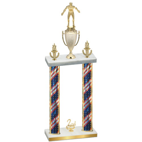 Double Flag USA Second Place Wrestling Trophy