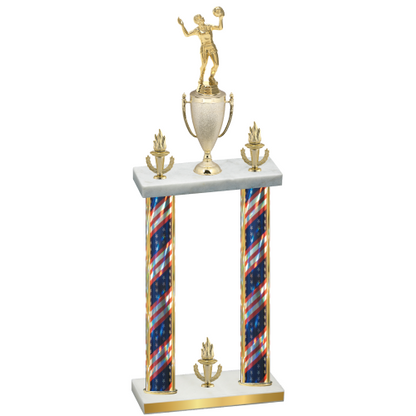 Double Flag USA Victory Volleyball Trophy