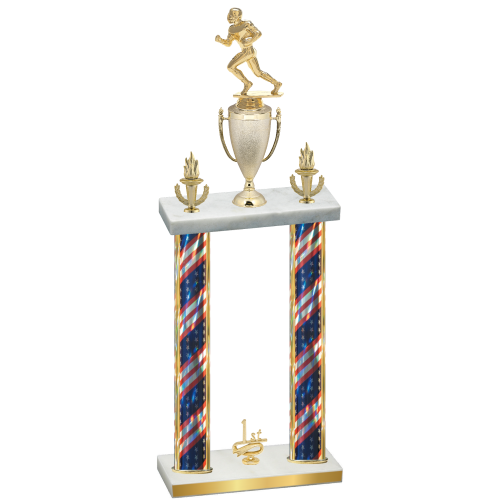 Double Flag USA First Place Football Trophy