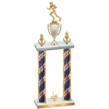 Double Flag USA First Place Football Trophy