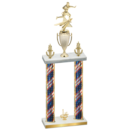 Double Flag USA First Place Flag Football Trophy