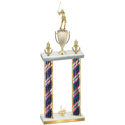 Double Flag USA First Place Golf Trophy
