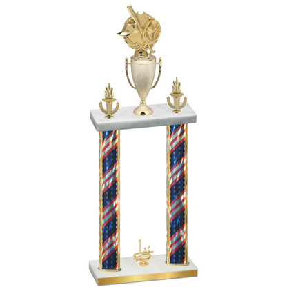 Double Flag USA First Place Baseball Trophy