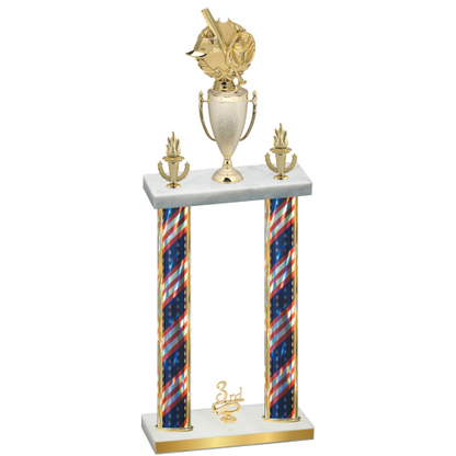 Double Flag USA Third Place Baseball Trophy