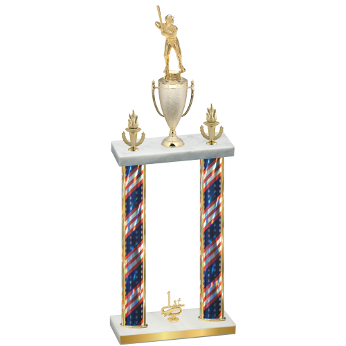 Double Flag USA First Place Baseball Trophy