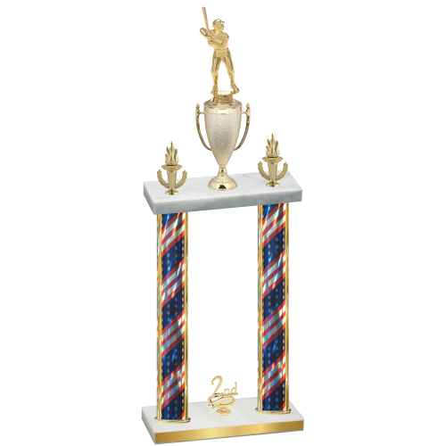 Double Flag USA Second Place Baseball Trophy