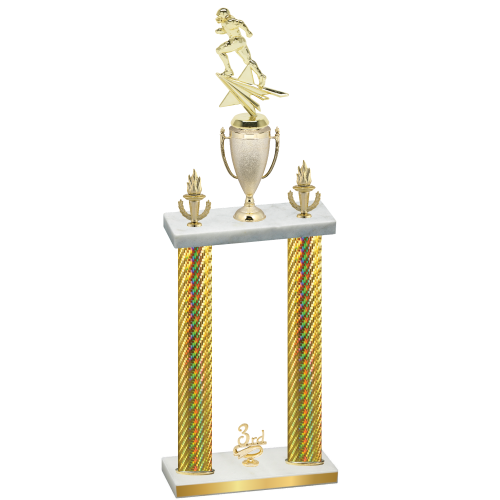 Double Gold Carbon Fiber Third Place Football Trophy