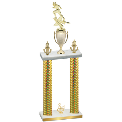 Double Gold Carbon Fiber Third Place Football Trophy