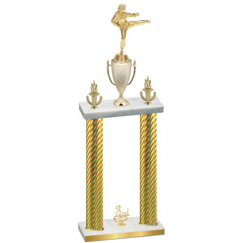 Double Gold Carbon Fiber Third Place Karate Trophy