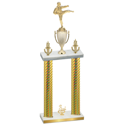 Double Gold Carbon Fiber Third Place Karate Trophy