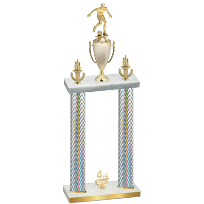 Double Silver Carbon Fiber Fourth Place Soccer Trophy