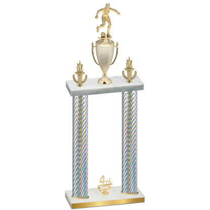 Double Silver Carbon Fiber Fourth Place Soccer Trophy