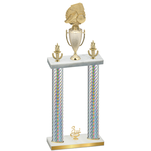 Double Silver Carbon Fiber Third Place Soccer Trophy