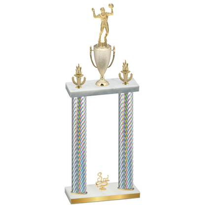 Double Silver Carbon Fiber Third Place Volleyball Trophy