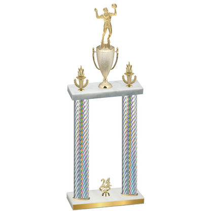 Double Silver Carbon Fiber Year Volleyball Trophy