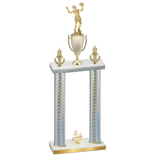 Double Silver Carbon Fiber Fourth Place Volleyball Trophy