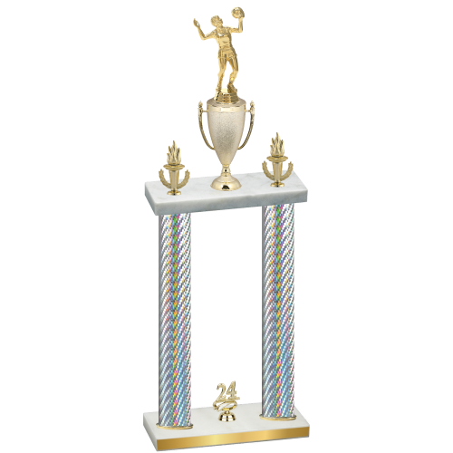 Double Silver Carbon Fiber Year Volleyball Trophy
