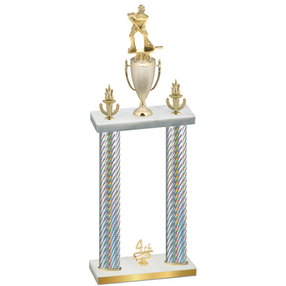 Double Silver Carbon Fiber Fourth Place Hockey Trophy