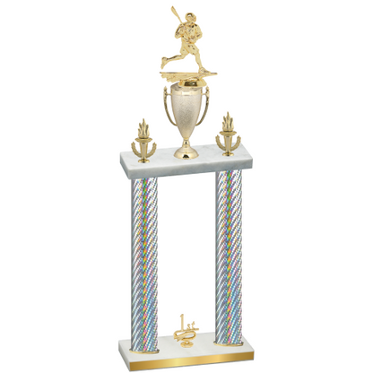 Double Silver Carbon Fiber First Place Lacrosse Trophy